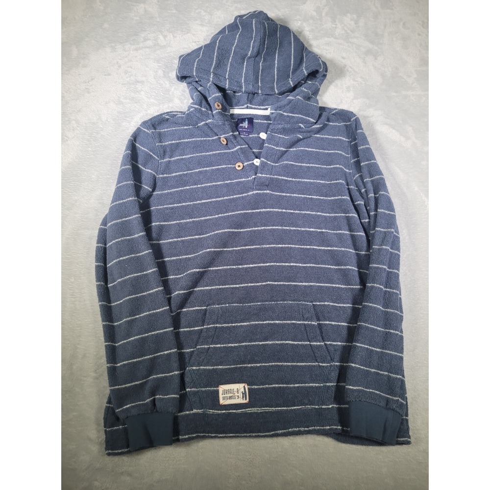 johnnie-O Hoodie Outboard Henley Boys 16 (XL) Terry Cloth Blue Stripeโ FLAW